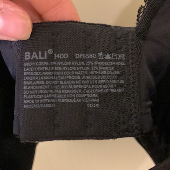 4/25 Bali Black Basic Bra with Lace Accents Size 34 DD - Picture 3 of 4